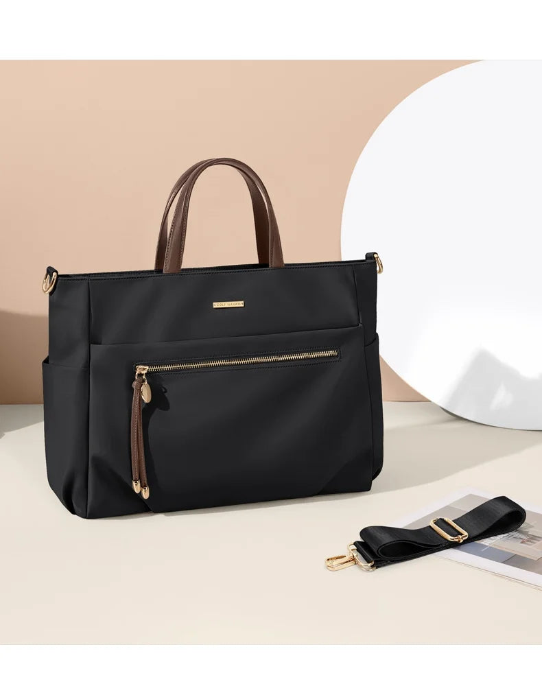GOLF Women's Handbag Elegant Briefcase Tote Woman Business Leather Handle Nylon Lightweight 15 inch Shoulder Bag Multi Pockets