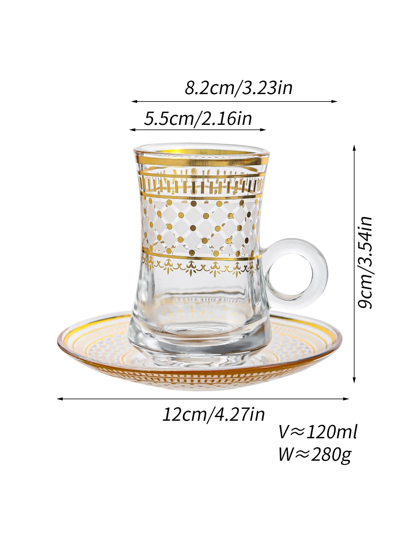 6 Pack Creative Transparent Glass Mug Hot Gold Embossed Flower Glass Coffee Latte Mug