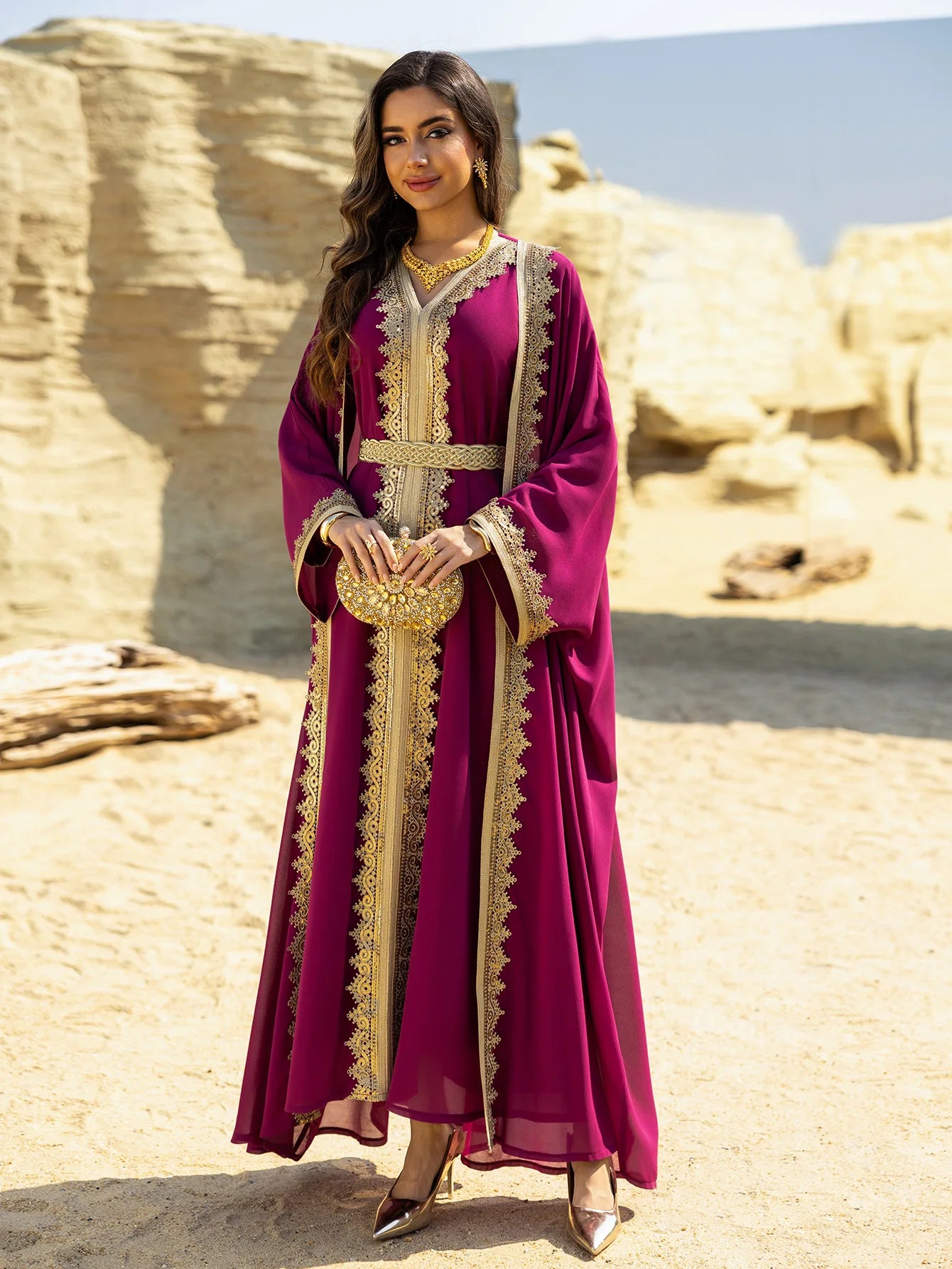 Eid Women Abaya Dress Muslim 2 Piece Set Cardigan with Inner Dress Lace-up Robe Caftan Robe Jalabiya Ramadan Morocco Kaftan 2025