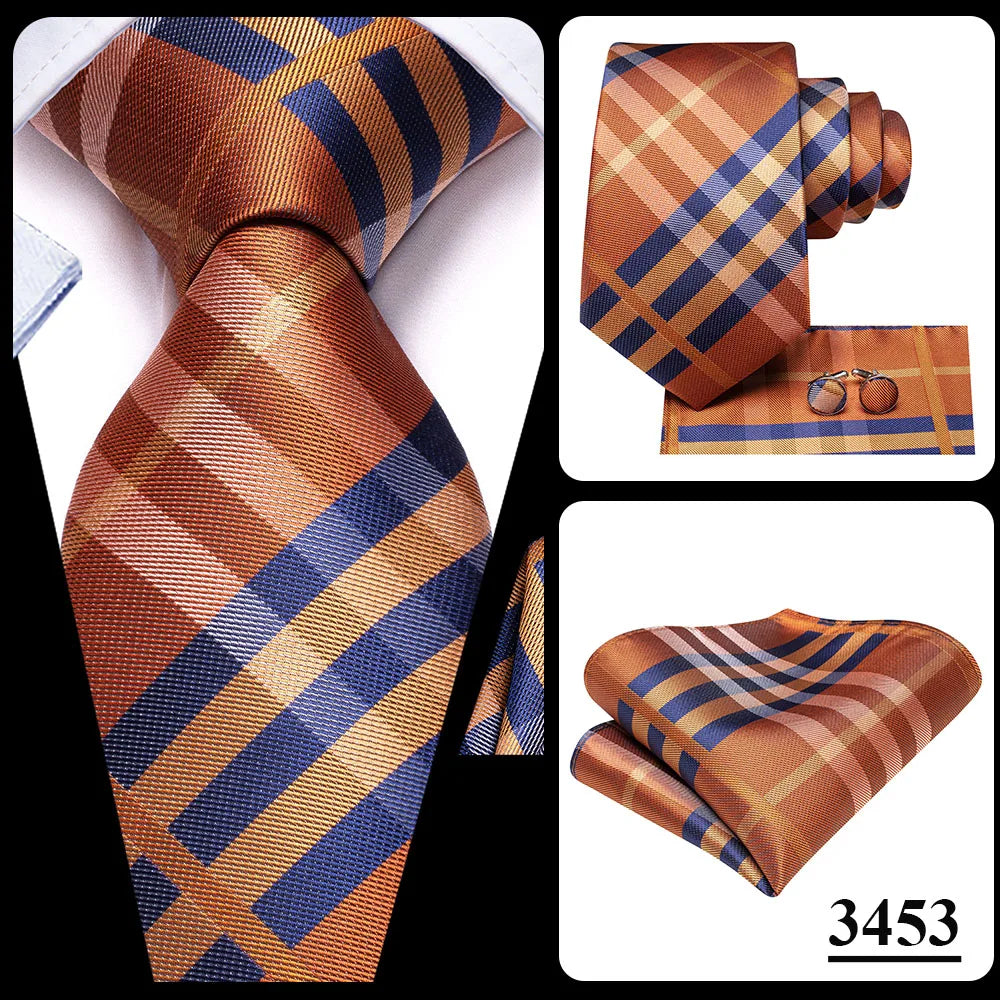 Hi-Tie Mens Ties Luxury Handmade Geometric Necktie Silk Woven Tie Set For Men Business Wedding Neck Tie Square Cufflinks