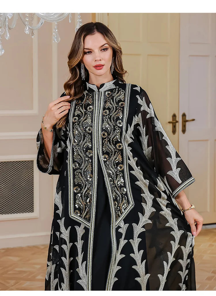 Women Party Dress Abaya Dubai Eid Muslim Mesh Embroidery Jalabiya Ramadan Dresses Morocco Kaftan Vestidos Largos Arab Long Robe