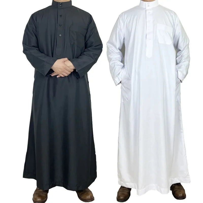Traditional Qatar Thobe for Men - Stand Collar Pocket Design Arabic Middle East Clothing