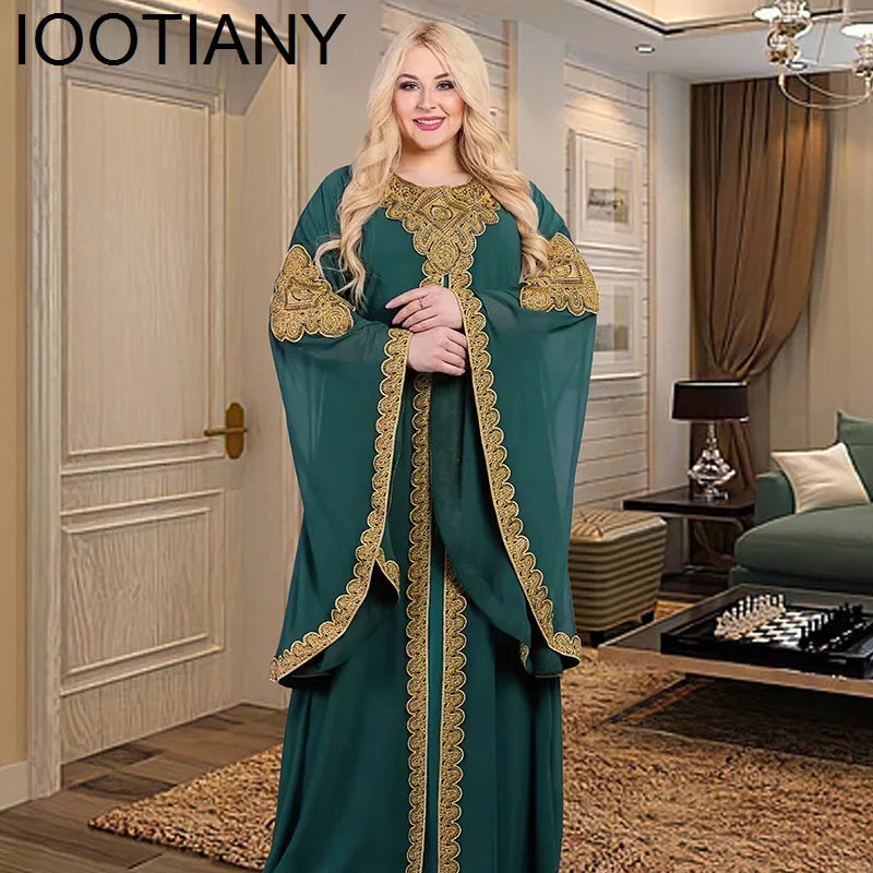 Iootiany Adult Women Muslim Clothing Elegant African Trumpet Sleeve Dress Robe Dubai Türkiye Middle East Chiffon Wedding Dress