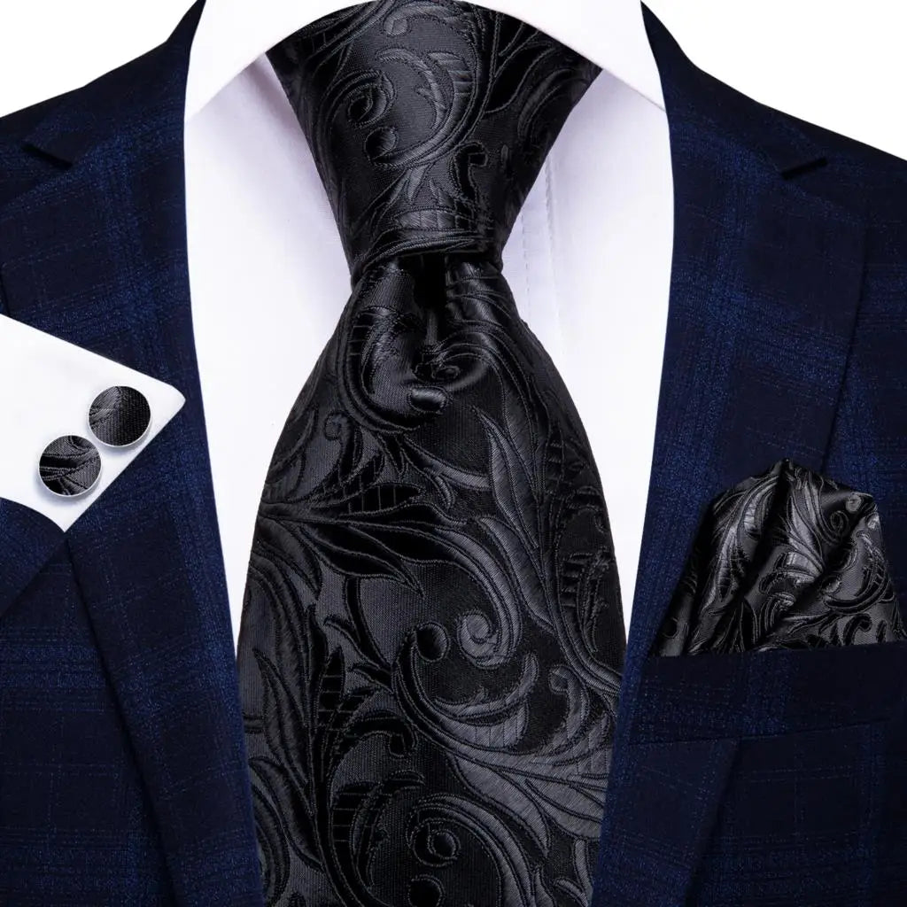 Hi-Tie 63inches Silk Mens Tie Set Extra Long Ties for Men Handkerchief Woven Classic Silk Men's 160cm Necktie Pocket Square Set