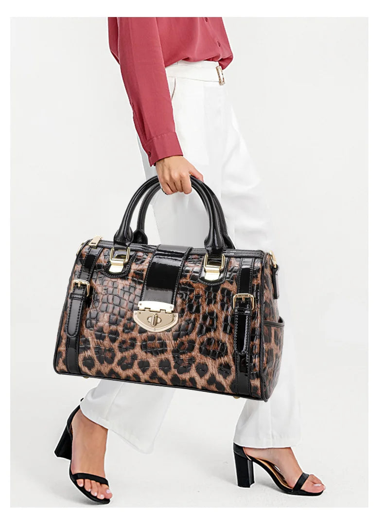 he Aidrani women's handbag, expertly made from hi - quality materials, is a luxurious leopard print Boston bag with its fashiona