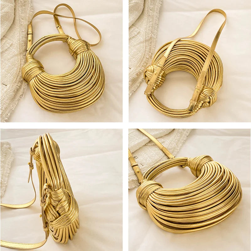 Handbags for Women 2026 New Gold Luxury Designer Brand Handwoven Noodle Bags Rope Knotted Pulled Hobo Silver Evening Clutch Chic