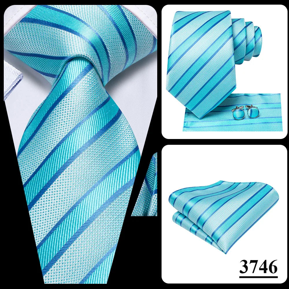 Hi-Tie Teal Green Floral Mens Fashion Necktie Handkerchief Cufflinks for Tuxedo Accessory Classic Silk Luxury Tie for Man Gift