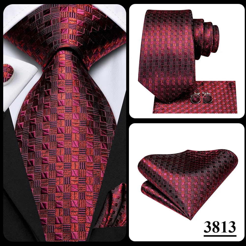 Hi-Tie Plaid Silk Tie For Men Elegant Mens Blue Grey Necktie Pocket Square Cufflink Groom Wedding Accessory Wholesale Designer