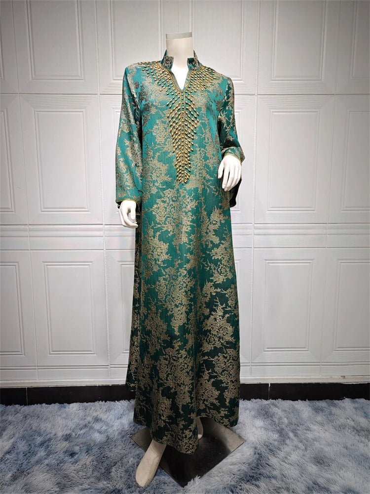 Dubai Women Muslim Maxi Dress Beads Party Gown Turkey Caftan Marocain Femme Robe