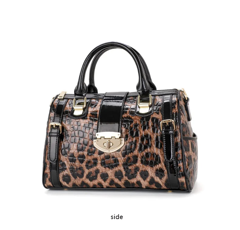 he Aidrani women's handbag, expertly made from hi - quality materials, is a luxurious leopard print Boston bag with its fashiona