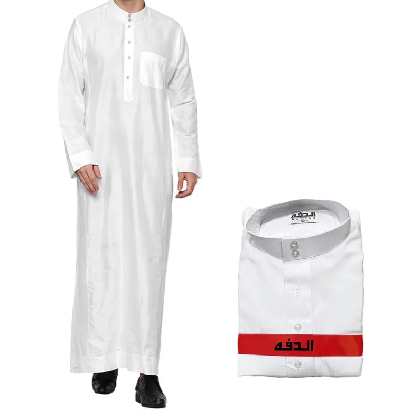 Mens Qatar Thobe with Pocket Design Stand Collar Arabic Middle East Menswear