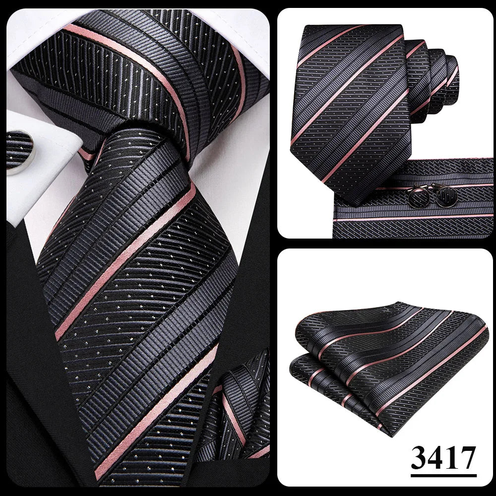 Hi-tie Design Black Solid Dot Silk Wedding Tie For Men Hanky Cufflink Gift Men Necktie Gravata Set Fashion Business Dropshipping