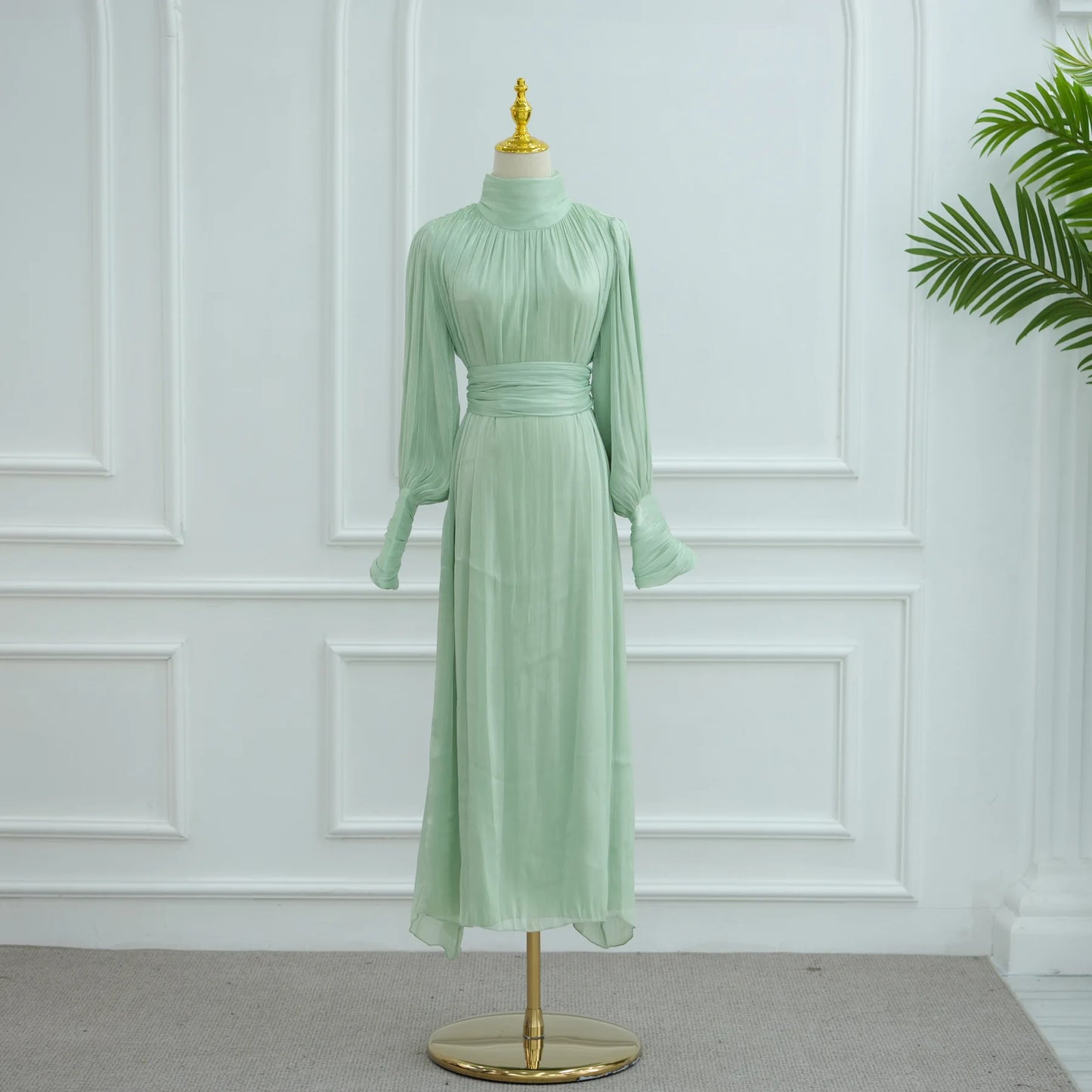 Eid Abaya Modest Muslim Dresses for Women Cuff Sleeves Wrinkle Evening Party Maxi Dress Jalabiya Islamic Clothing Kaftan Robe