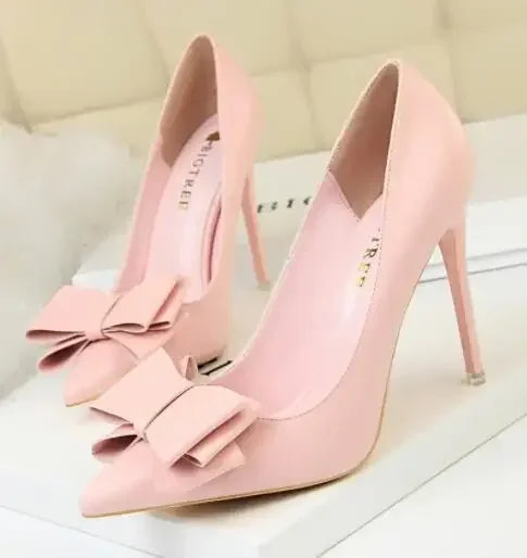 2025 Fashion Delicate Sweet Bowknot High Heel Shoes Side Hollow Pointed Women Pumps Pointed Toe 10.5CM thin Dress Shoes