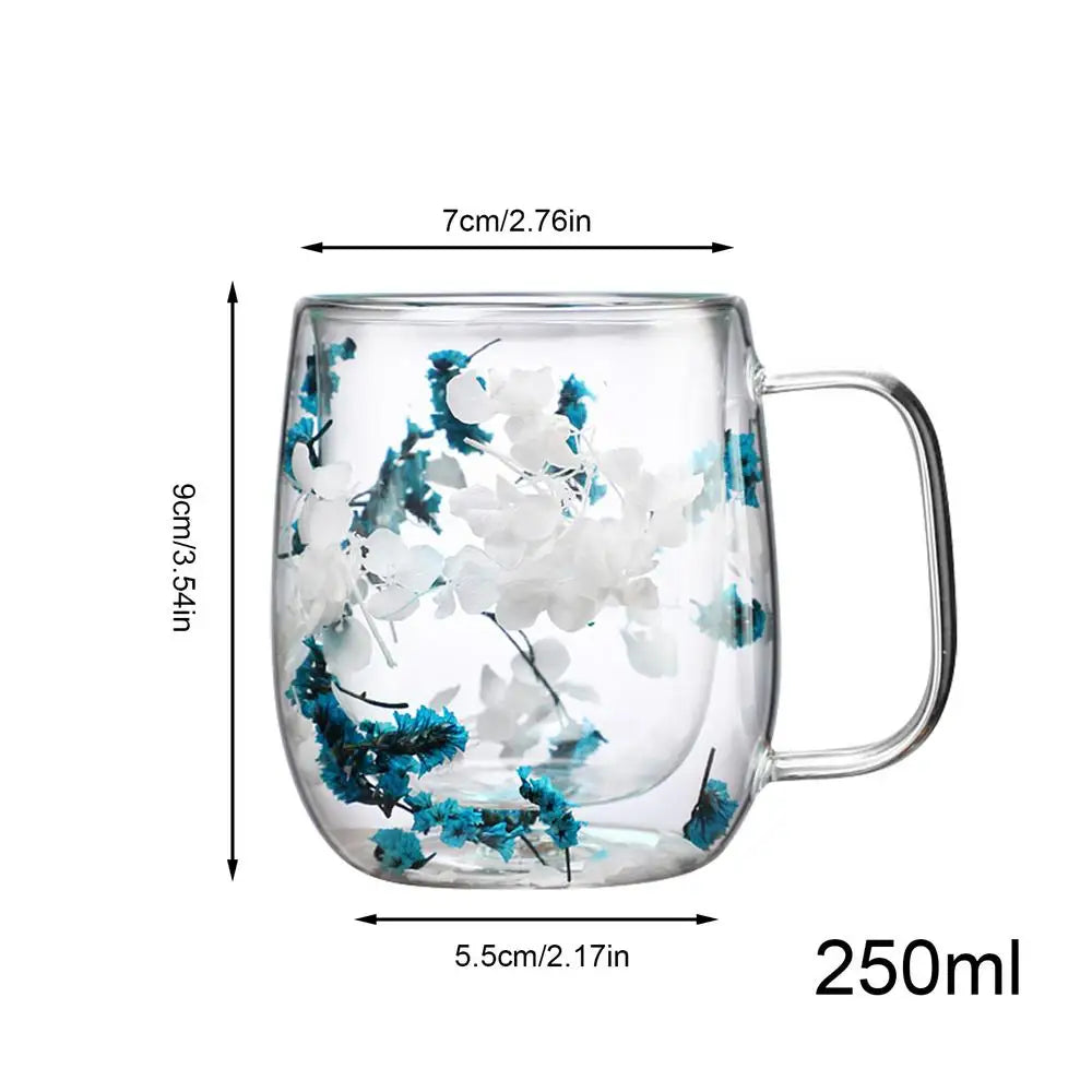 Double Walled Glass Mugs Double Wall Dried Flower Cup for Coffee Heat Resistant Dried Flower Double Wall Glass Mug for Cold