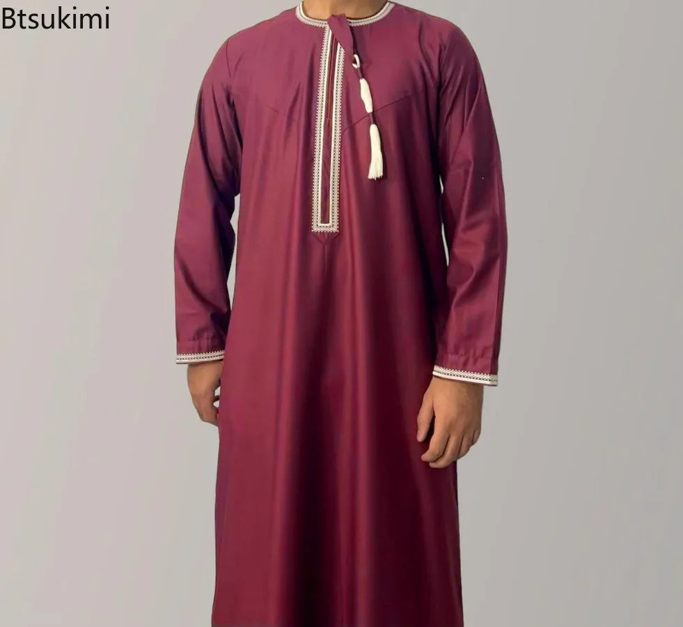 Eid Ramadan Muslim Fashion Abayas for Men Long Sleeve Dress Robes Embroidered Jubba Thobe Dubai Arab Saudi Kaftan Islam Clothing