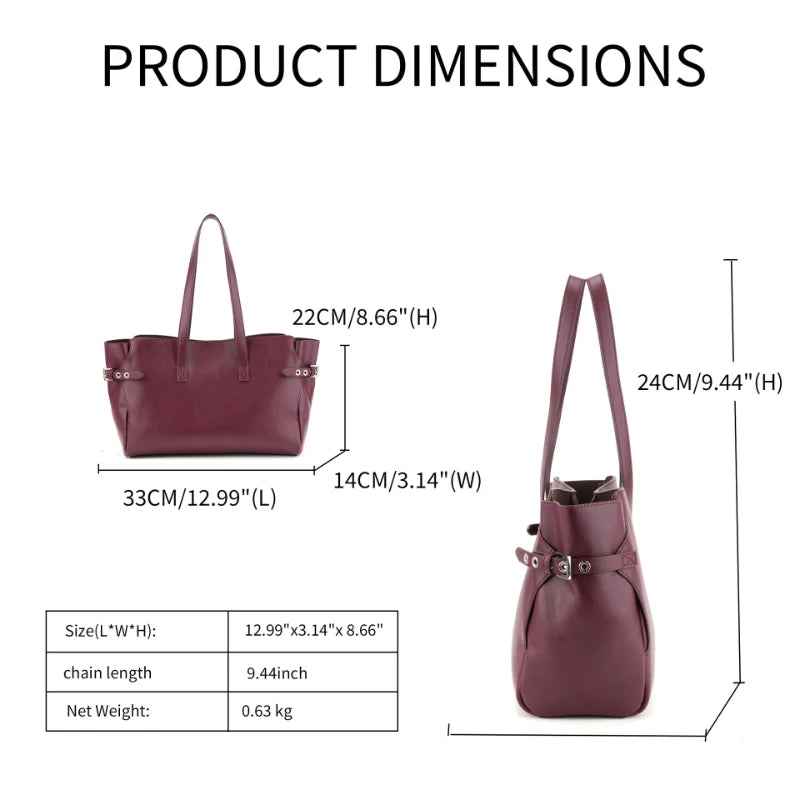 Bag Set: Tote Bag With Matching Purse,Designer Wing Style Women Underarm Shoulder Bag,Large Capacity Spacious Handbag,Burgundy