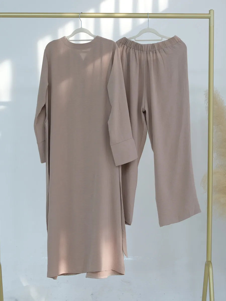 Muslim Dubai Türkiye Abayas For Women solid color Long Dresses buckle two-piece set Modest Ramadan Robe Femme Islam Clothing Set