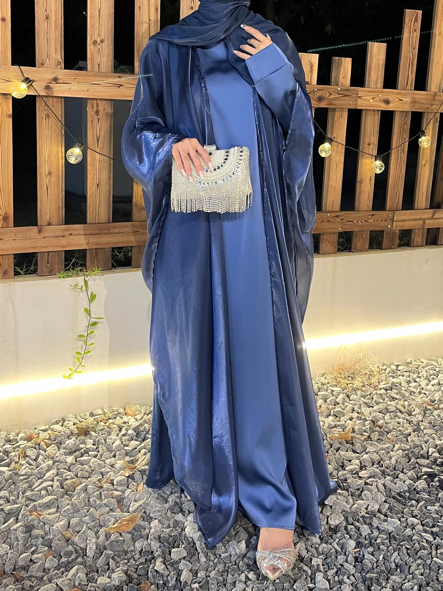 Cross-border foreign trade women's Muslim clothing Abaya solid color organza suit simple shawl outer skirt suit