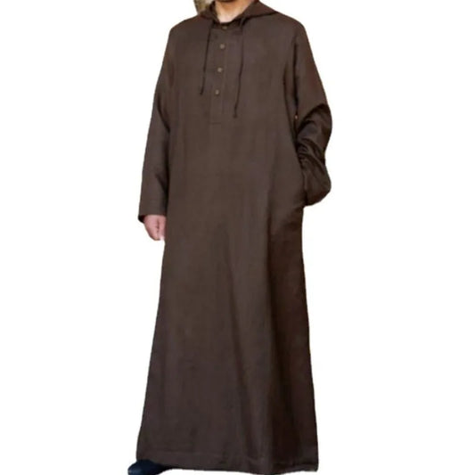 Muslim Man Hooded Long Abaya Leisure Cotton Kaftan  Jubba Men Adults  Jubba  Thobe Islamic Tunic Saudi Arabic Dress Kamis Homme
