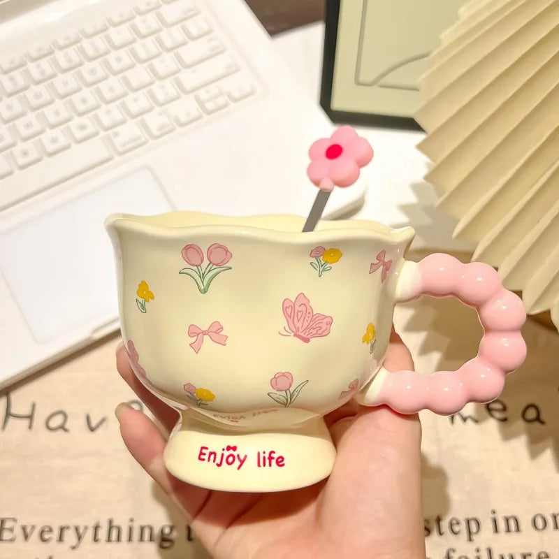 Coffee Cup Mugs Coffee Cups Creative Flower Designed Mug Household Ceramic Cup High Quality and Value Water Cup as Souvenir Gift
