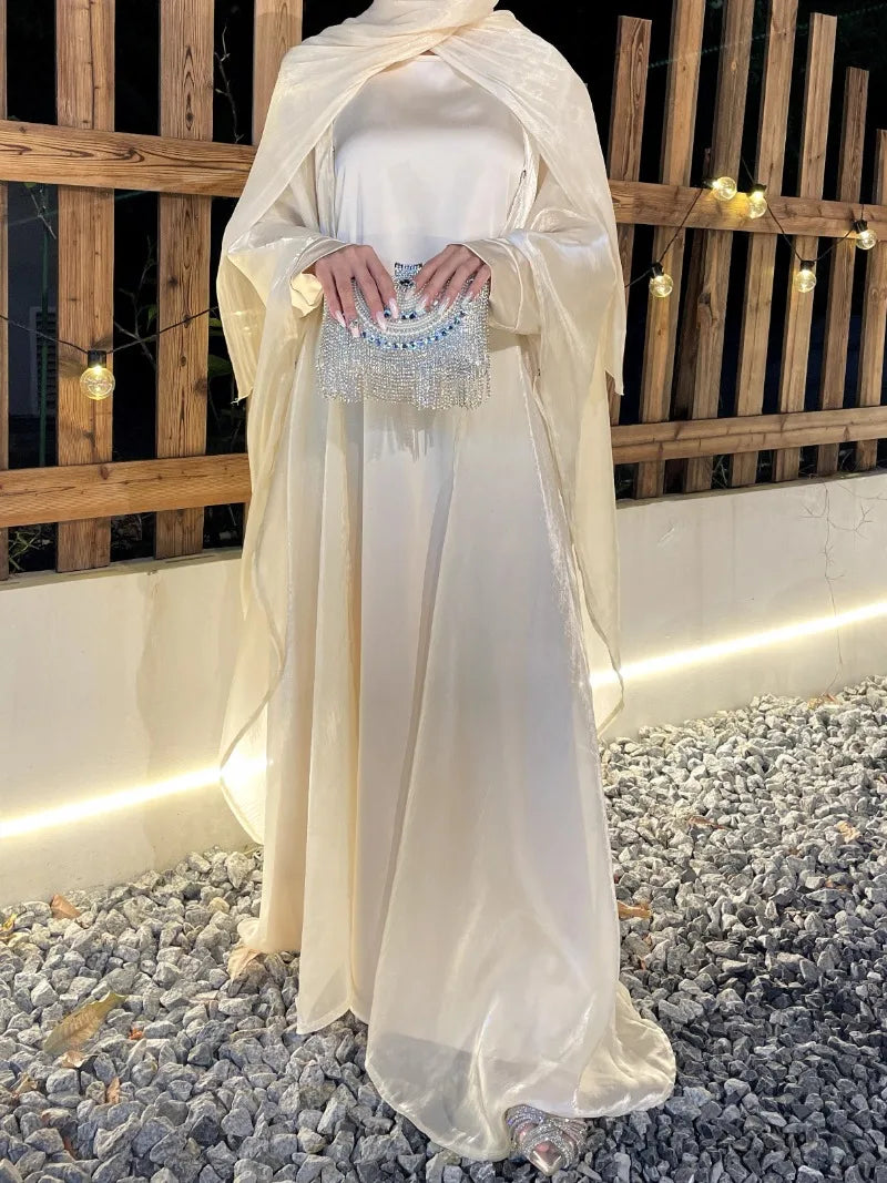 Cross-border foreign trade women's Muslim clothing Abaya solid color organza suit simple shawl outer skirt suit