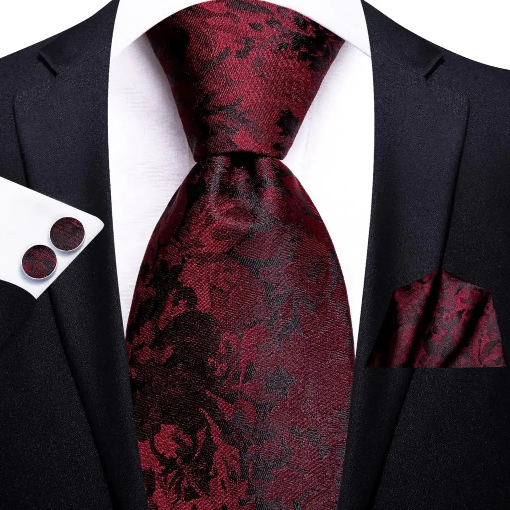 Hi-Tie Paisley Wine Red Silk Men's Tie NeckTies 8.5cm Ties for Men Formal Business Luxury Wedding Neckties Quality Gravatas