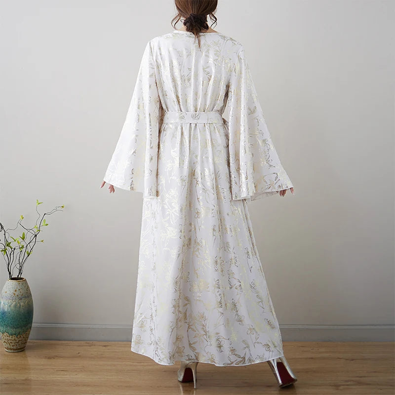 Middle East Ethnic Long Robe V-Ne Gold Emed New Sle Dr Tang Suit Waist Belt Mid-Length Skirt High Quali Ele ...