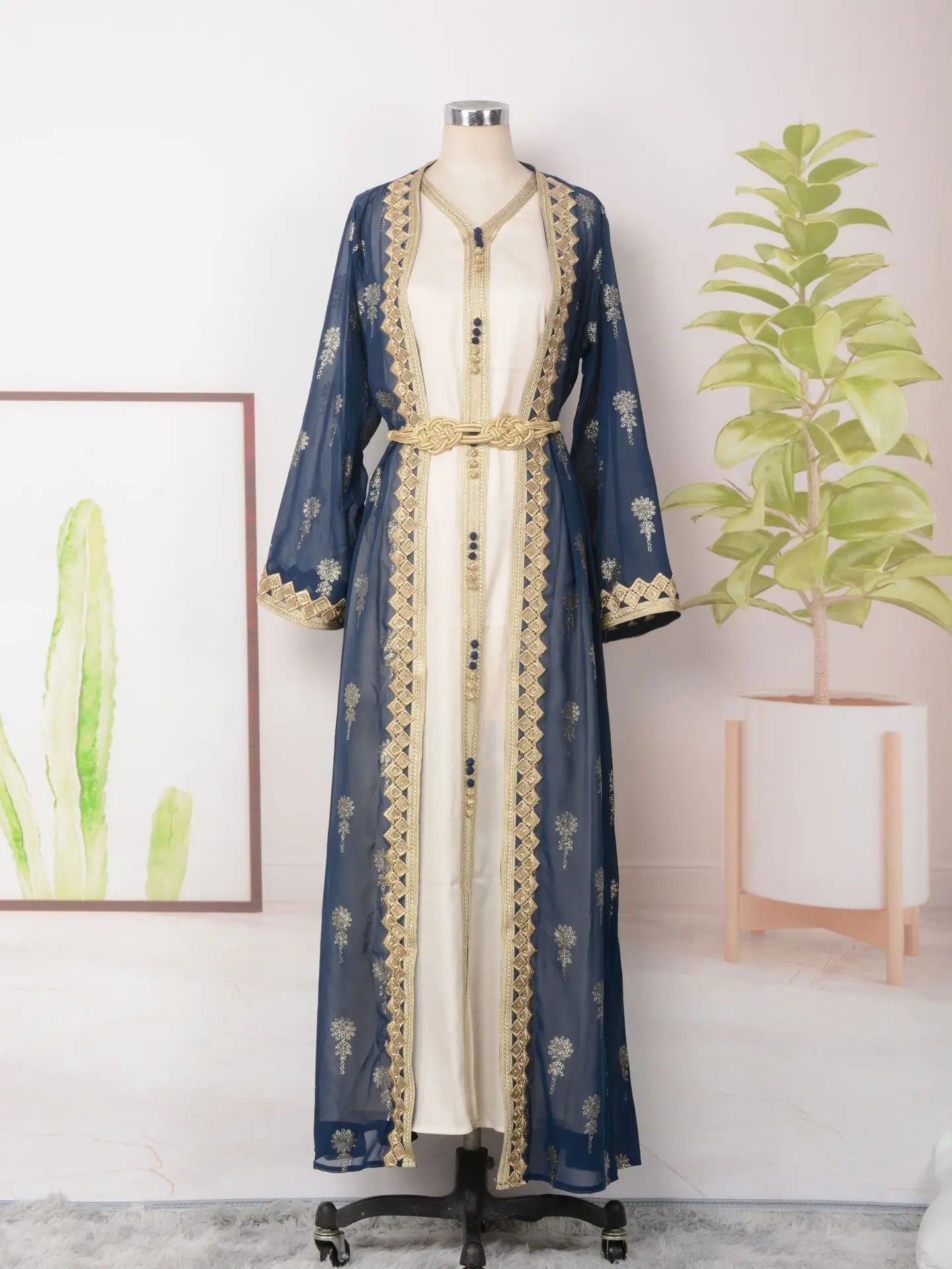 2026 New Women's Cardigan Vest Two-Piece Dress Middle Eastern Arabic Robe