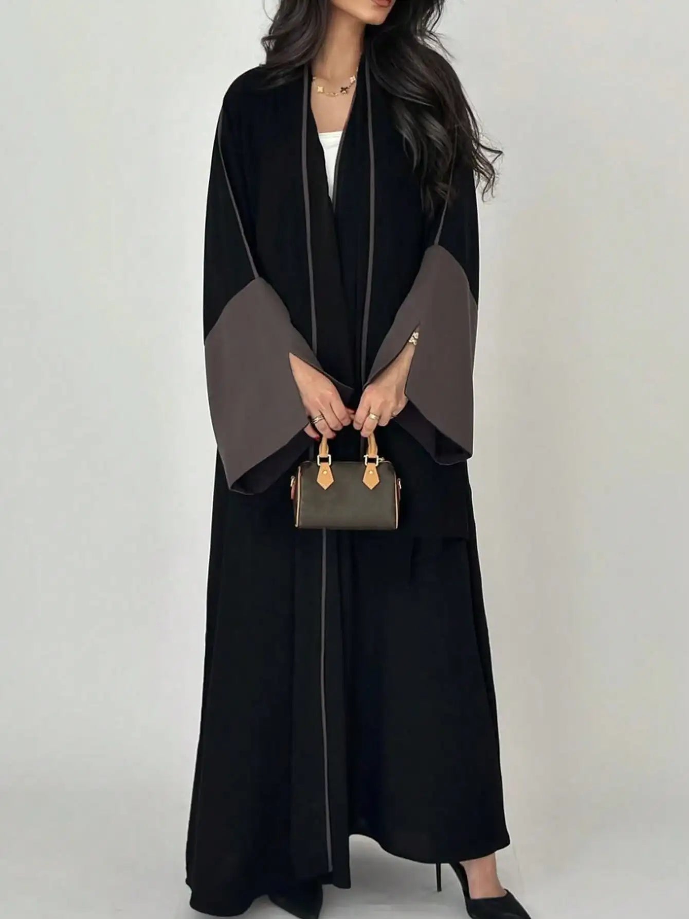 Middle Eastern Loose Abaya Muslim Full Sleeve Open Front Abayas Elegant Kaftans Women Jilbabs Arabian Islamic Maxi Dresses