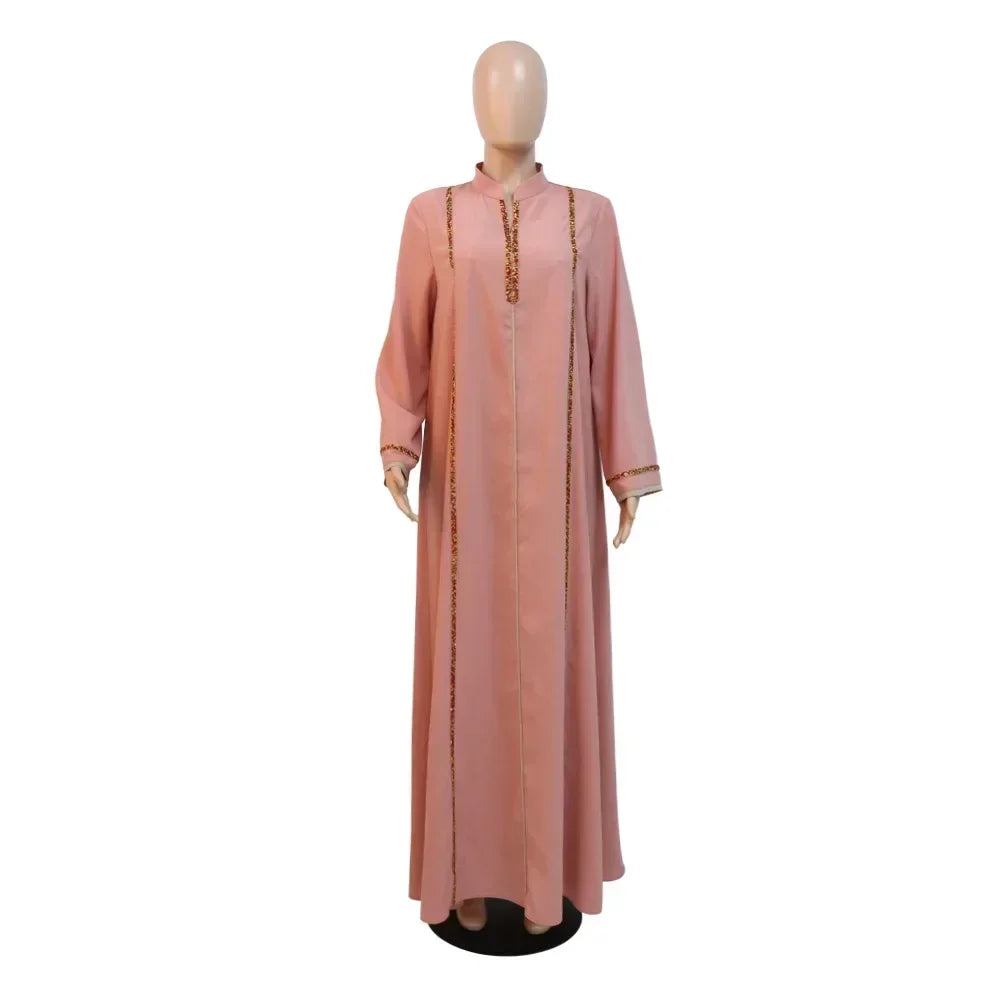 Ramadan Abaya Femme Musulmane Moroccan Kaftan for Woman Fashion Solid Diamonds Full Sleeve Loose Turkish Dubai Robe
