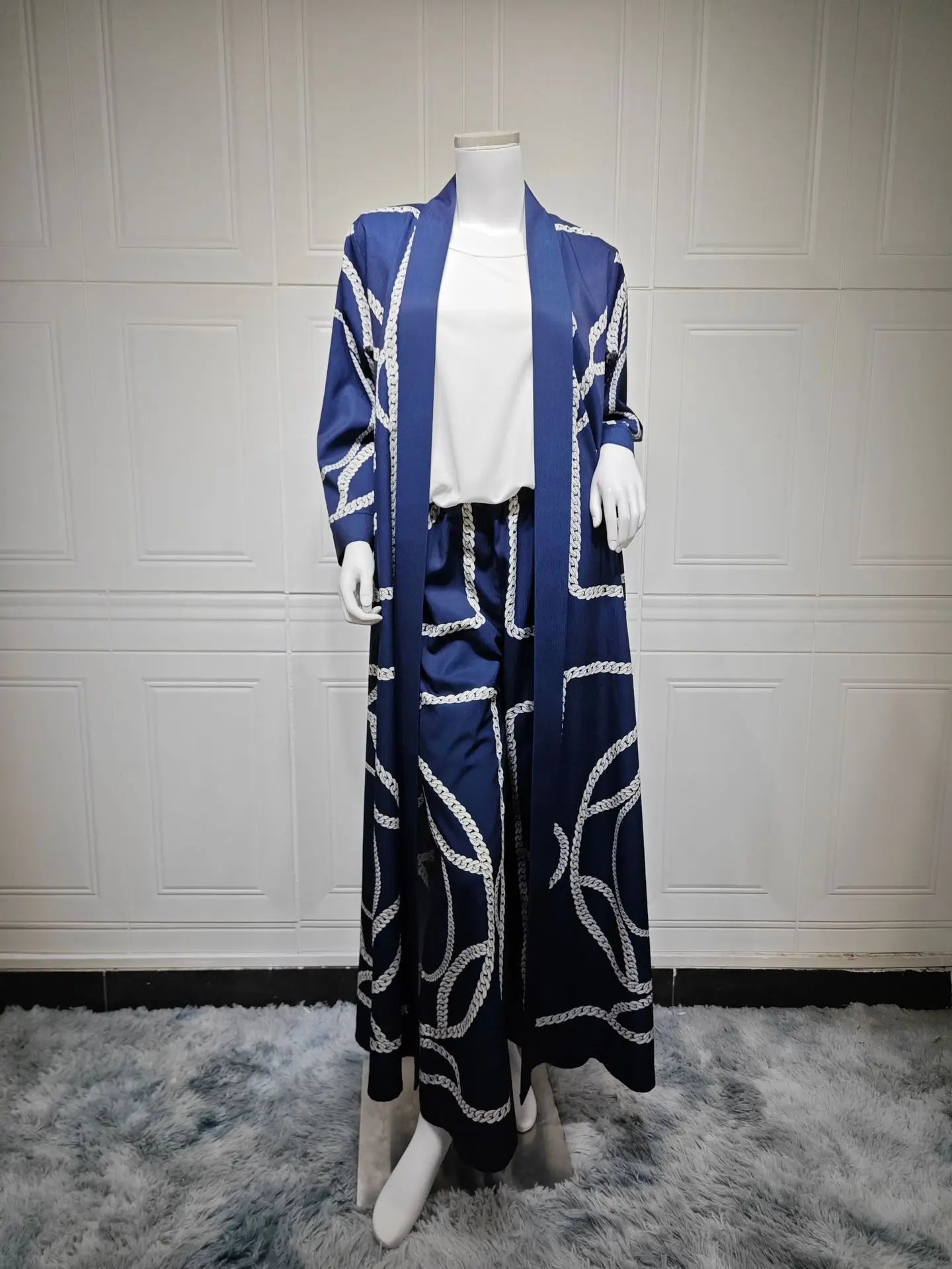 2 Piece Muslim Sets Women 2026 Eid Casual Abaya Print Long Caot+Pants Suits Kimono Ramadan 2pcs Set Jilbab Kebaya Islam Clothing
