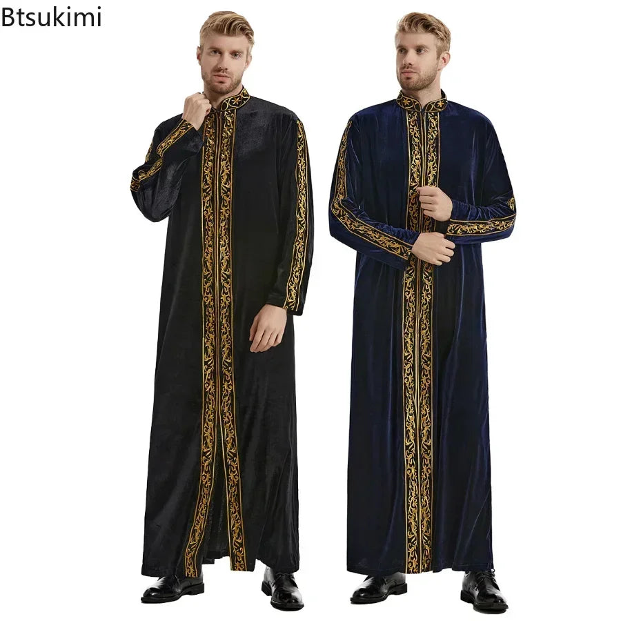 Muslim Men Jubba Thobe Islamic Clothing Velvet Kaftan Thoub Arabic Saudi Robe Dress Jubah Caftan Thawb Ramadan Gown Middle East