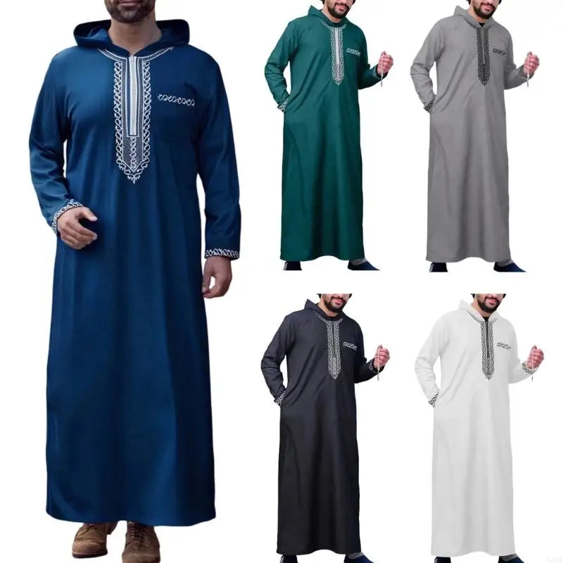 Y3NE Islamic Clothing Men Robe Kaftan Muslims Man Moroccan Casual Long Dress Arabic Thobe Grown Middle East National Costume