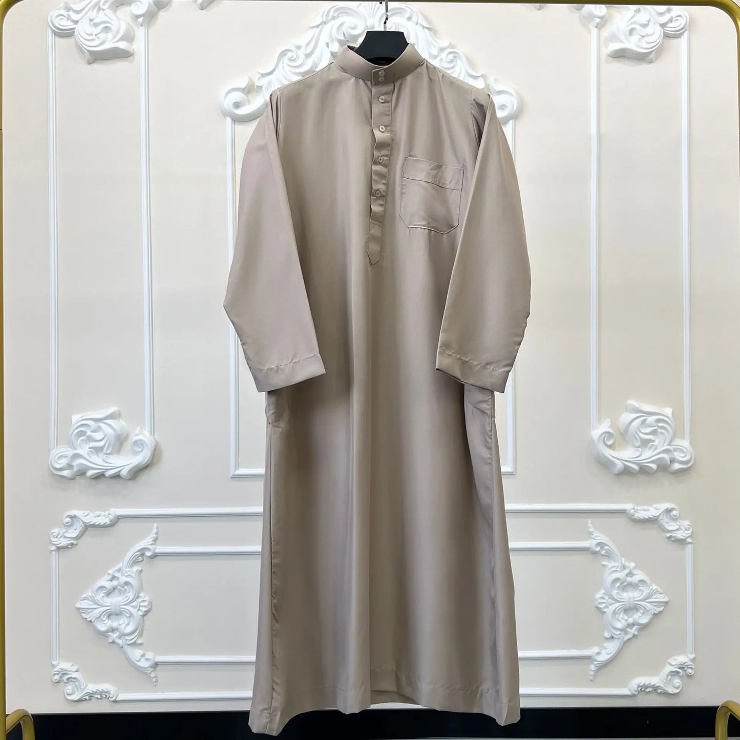 Traditional Qatar Thobe for Men - Stand Collar Pocket Design Arabic Middle East Clothing