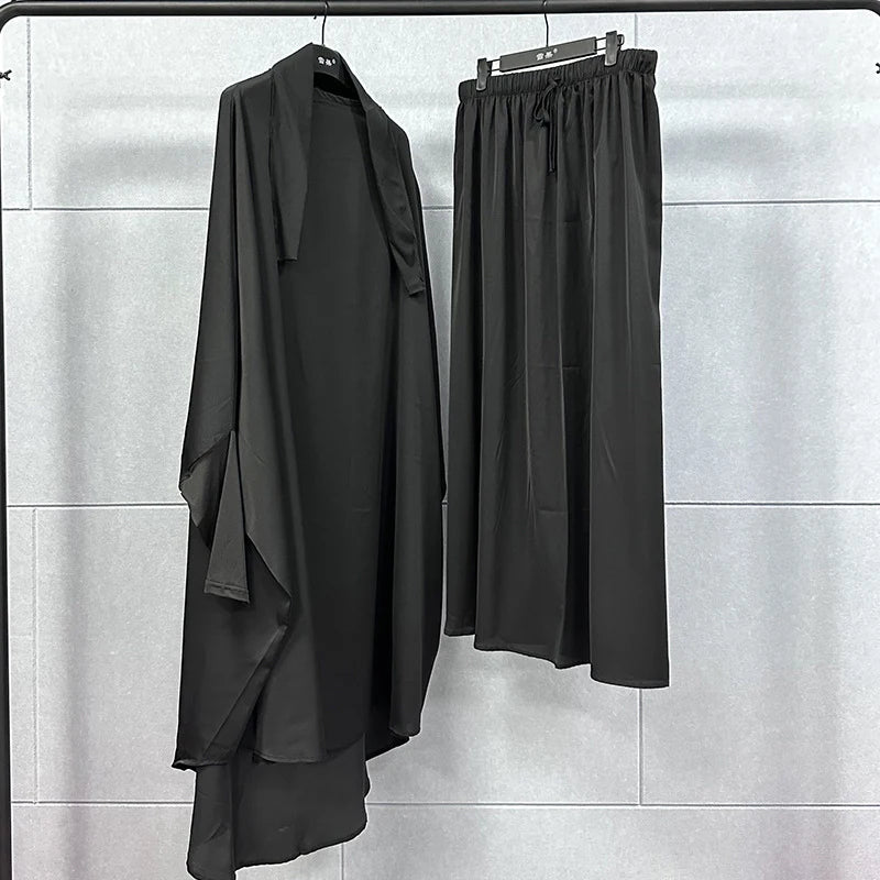 2PCS Women Eid Hooded Muslim Hijab Dress Set Prayer Garment Robes Abaya Khimar Full Cover Ramadan Gown Abayas Islamic Clothing