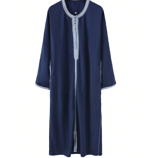 New Muslim Men's Thobe Embroidery Splicing Moroccan Luxury Elegant Robe Kandora Men's Burqa Islamic Loose Traditional Clothing