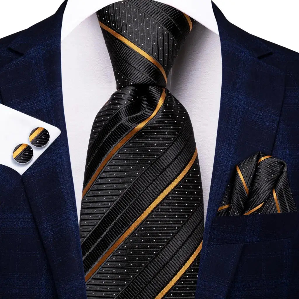 Hi-Tie 8.5cm Black Solid Striped Paisley 100% Silk Men's Business Tie Neck Tie for Men Fashion Luxury Wedding Necktie Gravatas