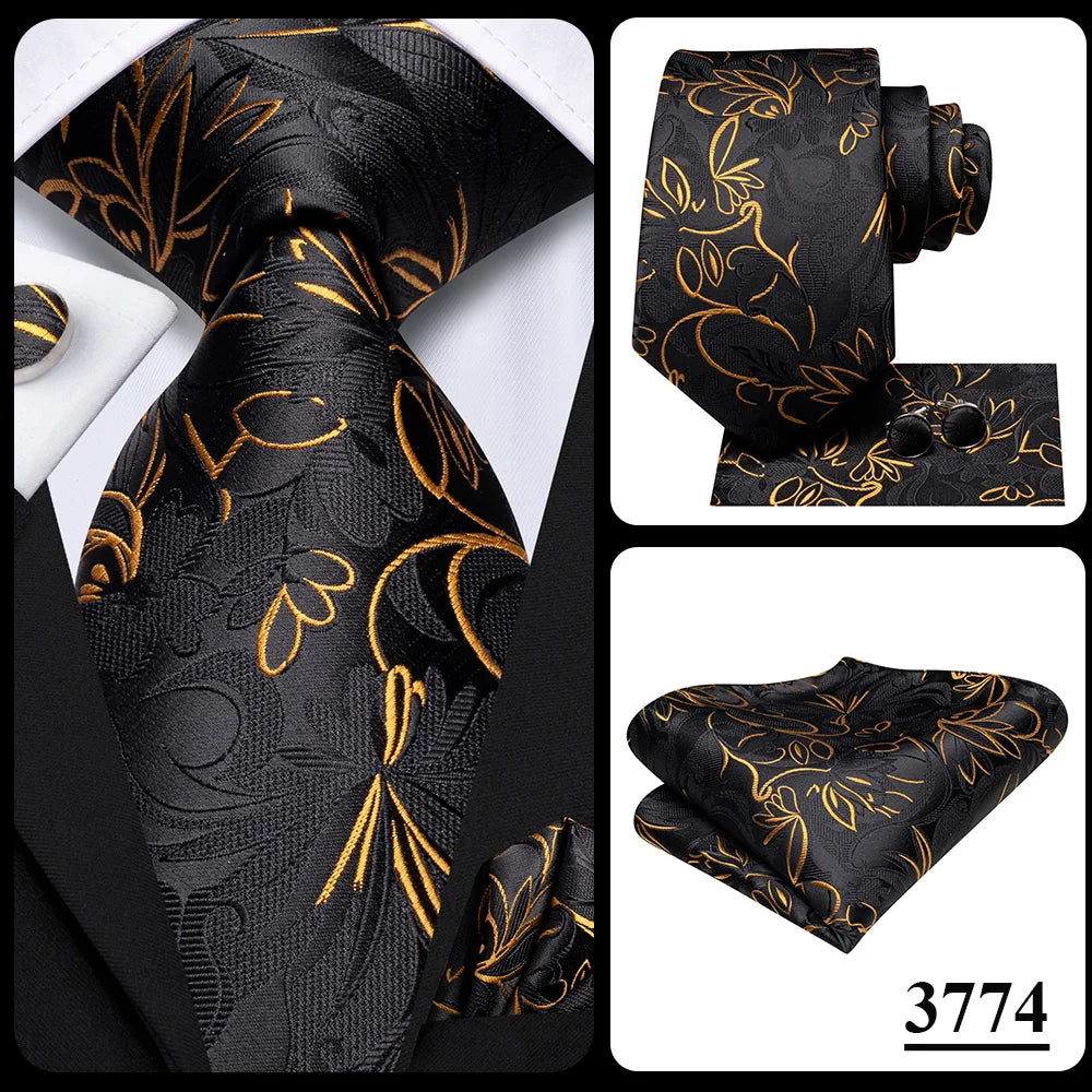 Hi-Tie Teal Green Floral Mens Fashion Necktie Handkerchief Cufflinks for Tuxedo Accessory Classic Silk Luxury Tie for Man Gift
