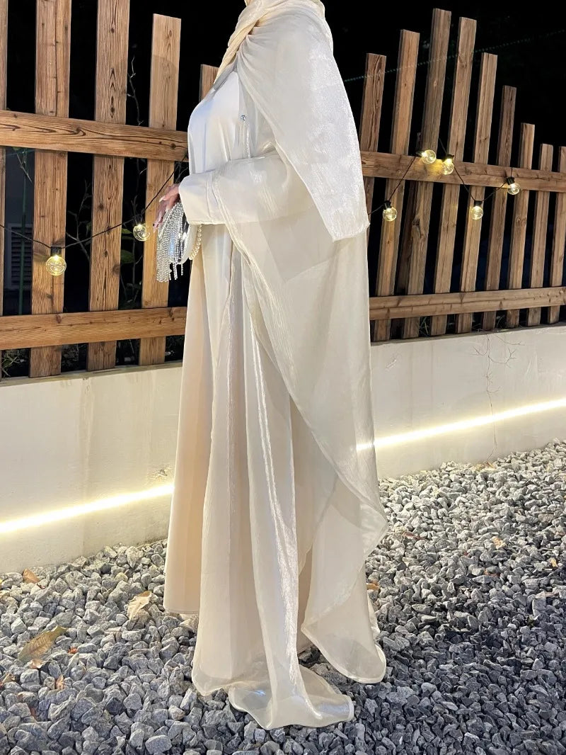 Cross-border foreign trade women's Muslim clothing Abaya solid color organza suit simple shawl outer skirt suit
