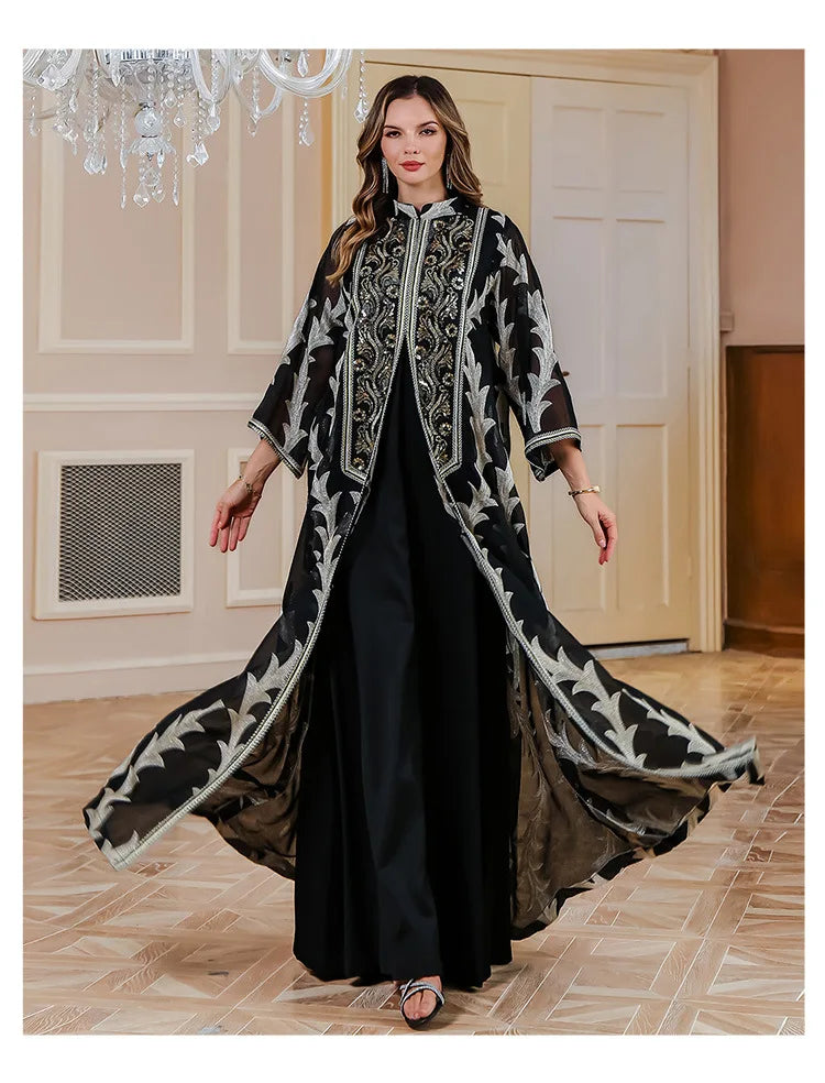 Women Party Dress Abaya Dubai Eid Muslim Mesh Embroidery Jalabiya Ramadan Dresses Morocco Kaftan Vestidos Largos Arab Long Robe