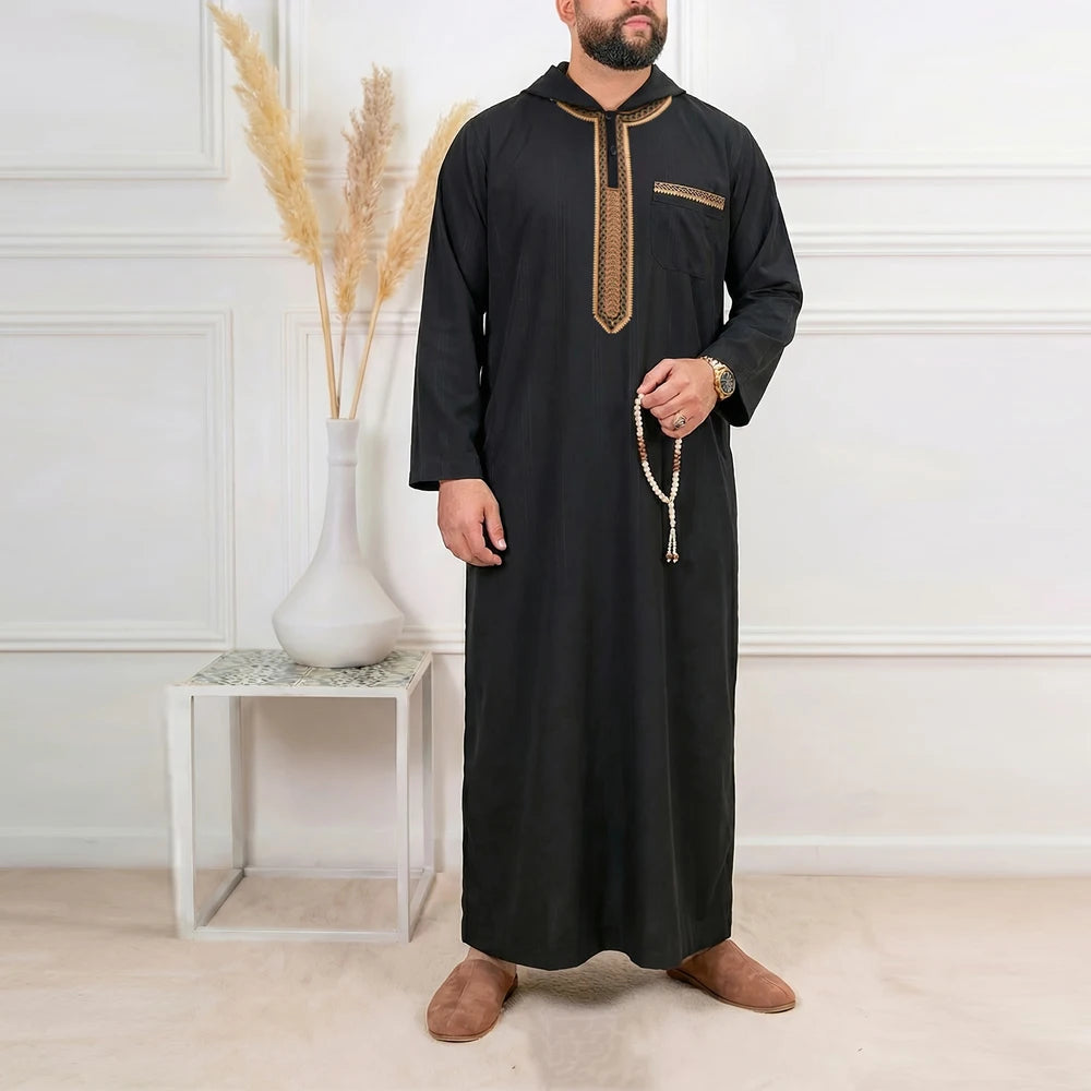 Muslim Men's Robes Loose Embroidered Robes Arabic Thobe Ethnic Style Traditional Casual Thawb Islamic Prayer Clothes Moroccan Dr
