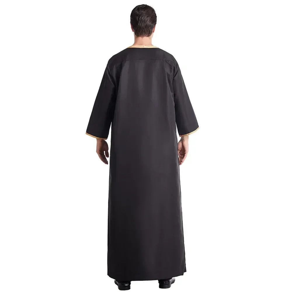 Muslim Men Jubba Thobe Solid Color Breathable Embroidery Long Robes Gown Islamic Arabic Kaftan Abaya Middle East Dubai Pakistani