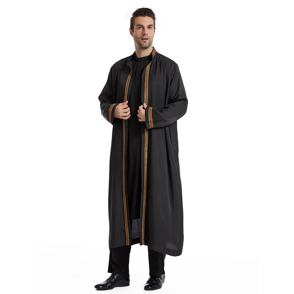 Elegant Bisht for Men Arabic Thobe Outer Robe Fashion Embroidery Islamic Jubba Kaftan Formal Ceremony Wear