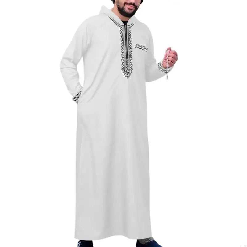 Y3NE Islamic Clothing Men Robe Kaftan Muslims Man Moroccan Casual Long Dress Arabic Thobe Grown Middle East National Costume