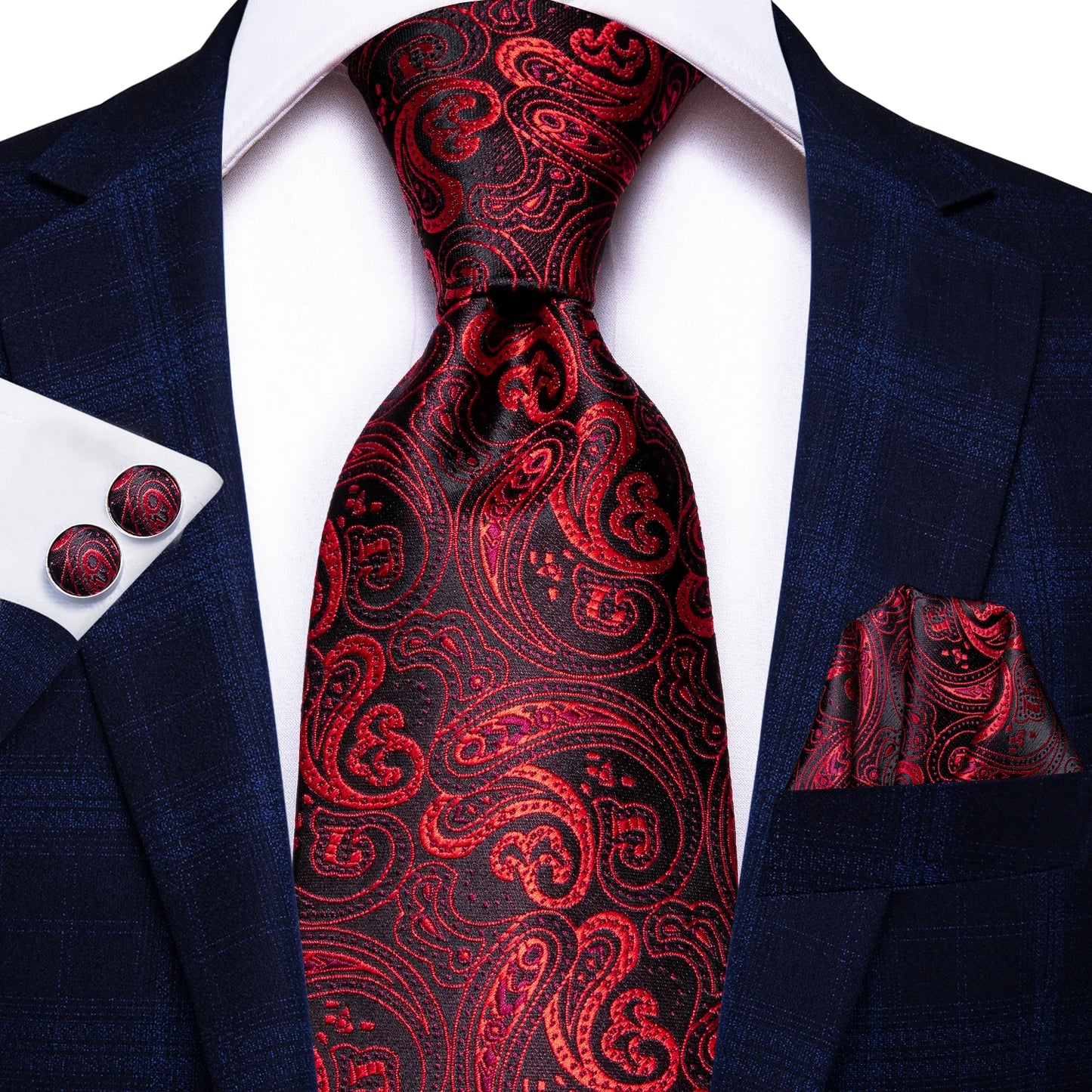 Hi-Tie Paisley Wine Red Silk Men's Tie NeckTies 8.5cm Ties for Men Formal Business Luxury Wedding Neckties Quality Gravatas