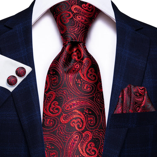 Hi-Tie Paisley Wine Red Silk Men's Tie NeckTies 8.5cm Ties for Men Formal Business Luxury Wedding Neckties Quality Gravatas