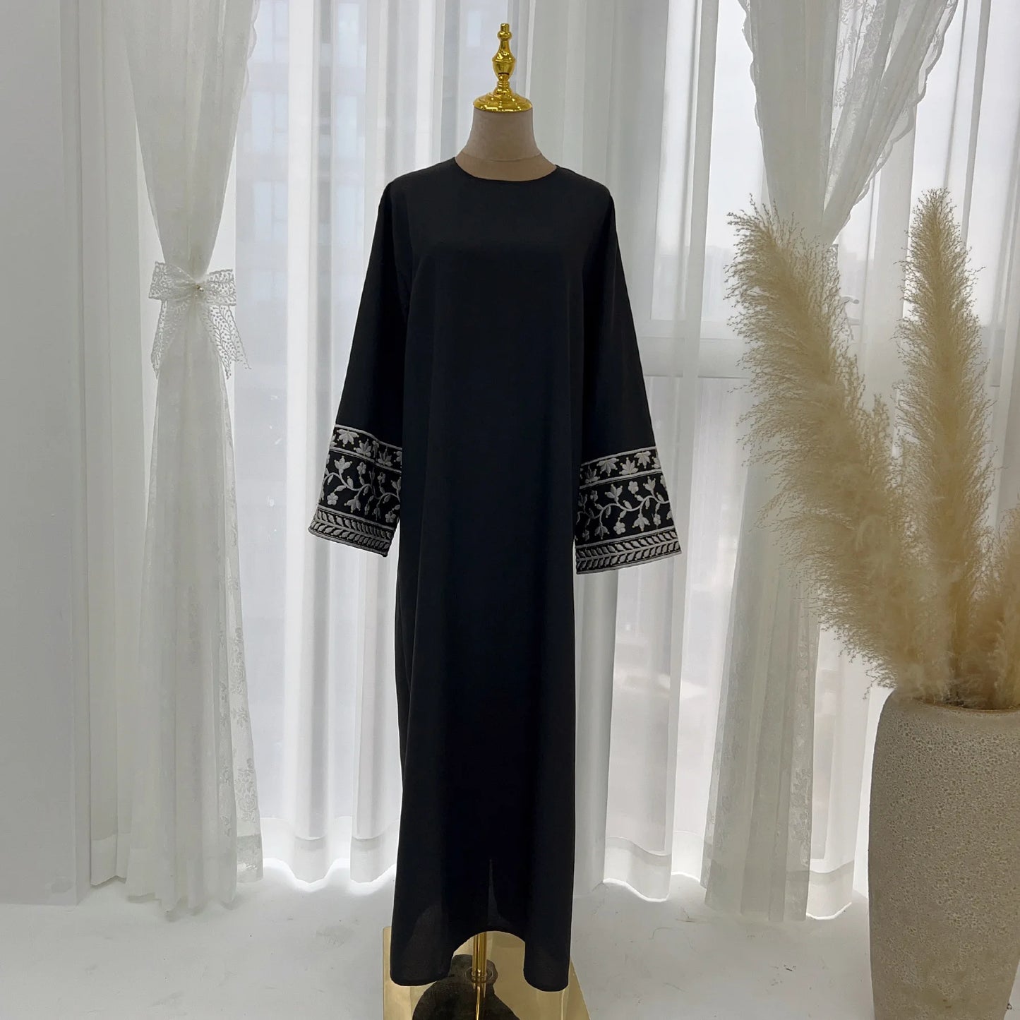 Abaya Simple Embroidery Outwear Eid Ramadan Dress Abayas Muslim Dresses Kaftan Dubai Women Prayer Robe Clothes Women With Belt