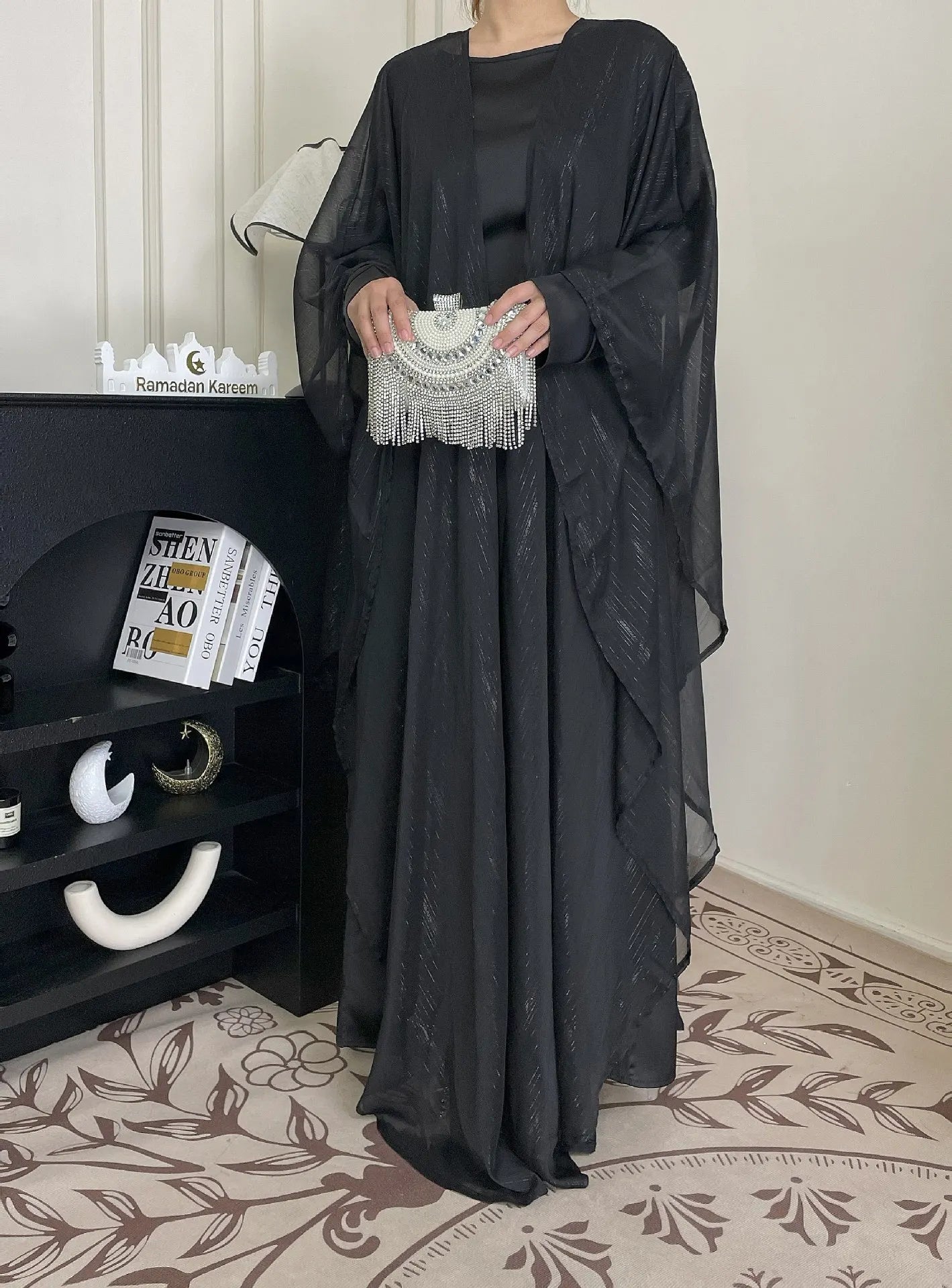 Eid Dress Suit Open Abaya Women Cardigan Dresses 2 Piece Set Jalabiya Muslim Ramadan Dubai Kaftan Party Vestidos Robe Morocco