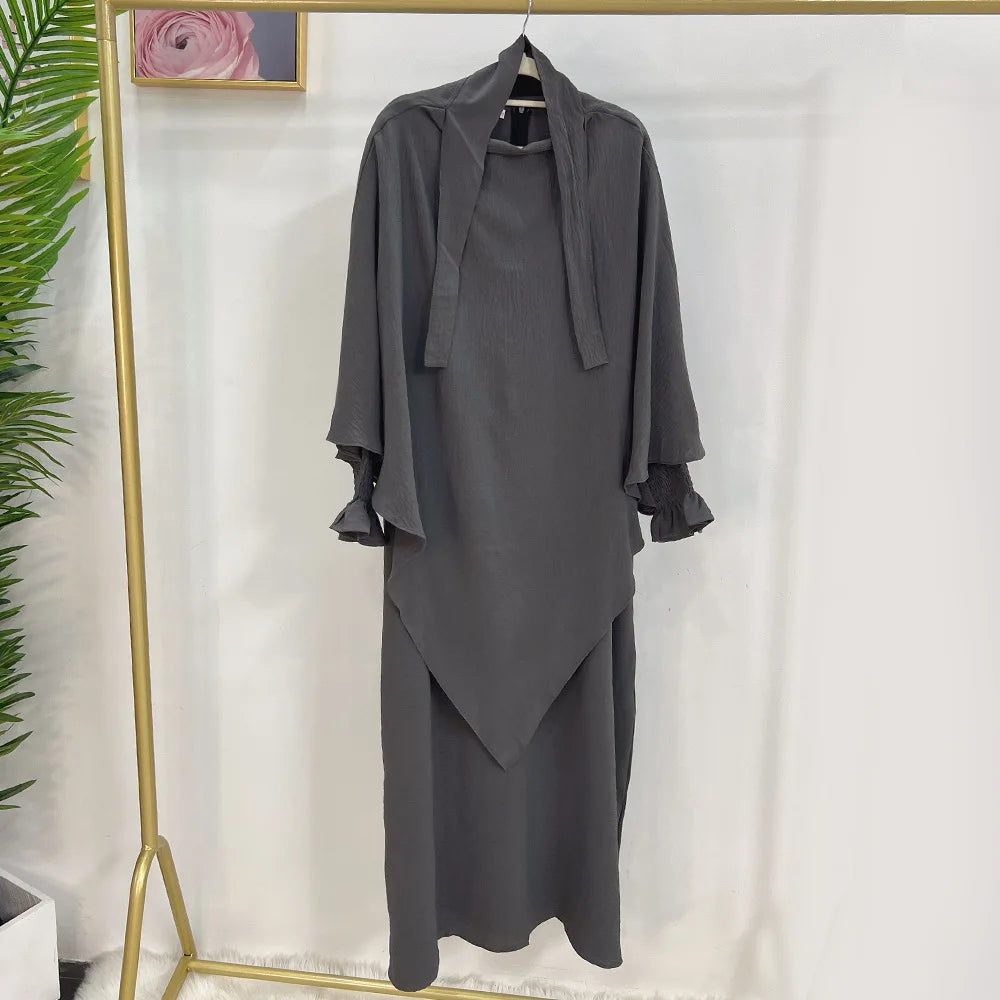 Abaya and Khimar Set Jilbab 2 Piece Ramadan Long Hijab Dress Muslim Prayer Clothes Jilbabs for Women Turkey Islam Dubai Outfit